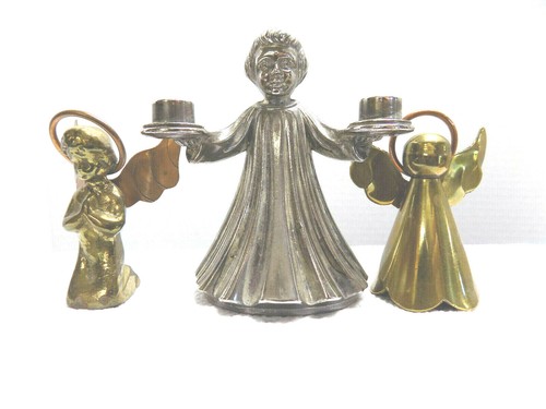 3 Small ANGELS CHERUB FIGURINES Candle Holder & Bell METAL ANTIQUE GERMANY - Picture 12 of 12