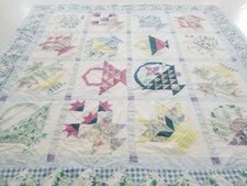 Vintage Feed Sack Beautiful Block Pattern Flower Basket Quilt 69x67 inch