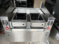 2 X VARITHEK INDUCTION HOBS / WOKS ON AIR CLEANING SYSTEM WORK STATION ON WHEELS