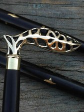 Antique Style Victorian Cane Wooden Walking Stick Vintage Solid Brass Handle