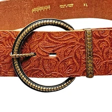 ANTONIAZZI Firenze Brown Tooled Leather Wide Waist Belt Womens Size XL