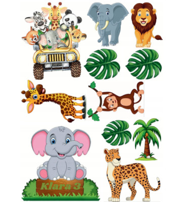 Animals Essbar Tiere Monkey Lion Elephant Tortenaufleger Torte Geburstag +TEXT