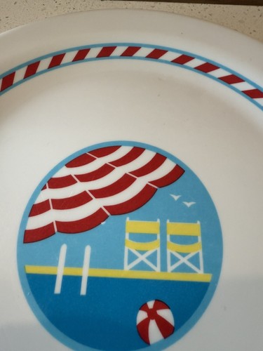 Farhana Melamine Pool Party Dinner Plates Red, White, Blue Beach Ball Set Of 4 - Picture 7 of 9