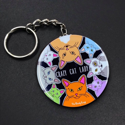 Crazy Cat Lady Keychain Handmade Retro Pet Portrait Art Gift Accessory - Picture 10 of 15