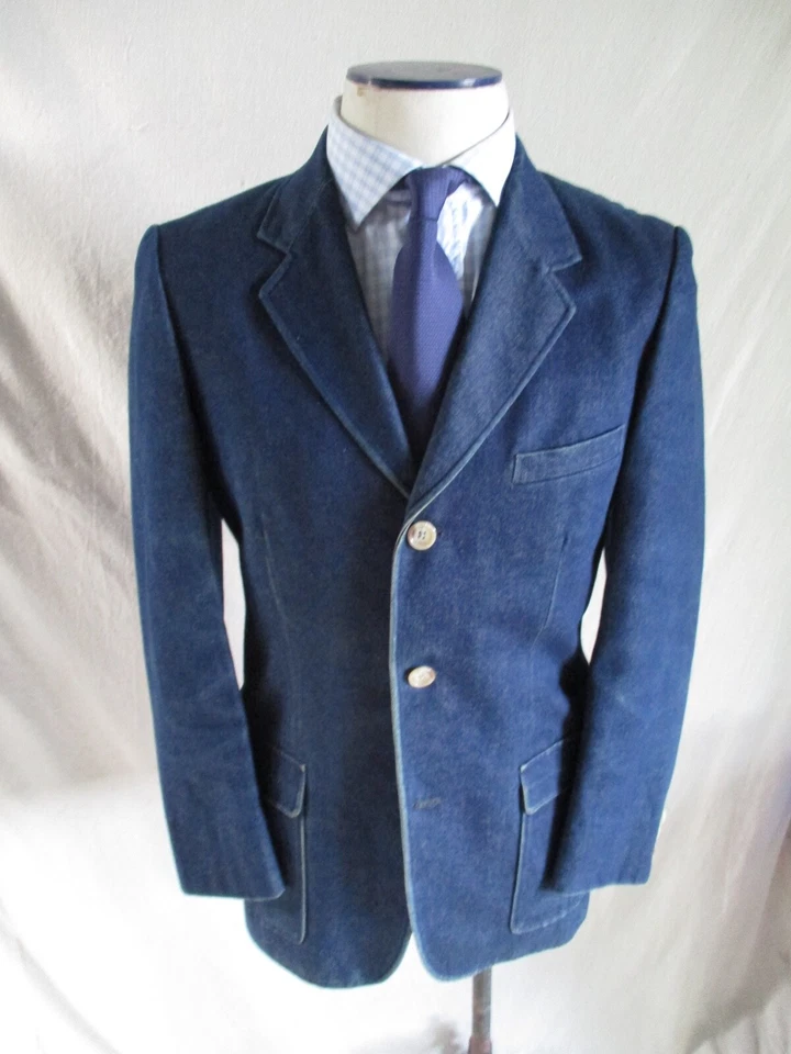 Chaqueta de abrigo deportivo blazer denim desgastado lavado a la piedra azul personalizado a medida 36R Foto 2 de 4