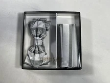 Mens Vesuvio Napoli Silver Striped Bow Tie With Matching Pocket Square NEW
