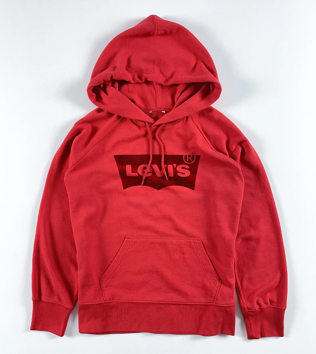 Levi s Hoodie Women s Red Velvet Batwing Logo Loose Fit Pullover Sweatshirt