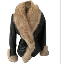 Forever Unique Faux Fur Faux Leather Black Jacket Coat Size M Used Defect Rip