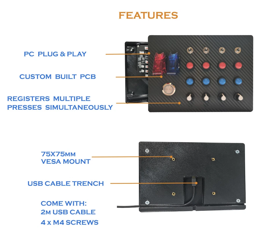 31 Functions Sim Racing/Flight Sim Button Box For PC - Horizontal - Image 3 of 4