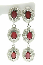 Silver Earrings Ruby Natural Red Mined Gems Solid Sterling Drop Design