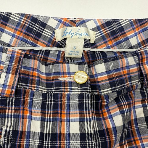 Lady Hagen Plaid Golf Capri Pants Womens Size 6 Cropped Blue Orange 30" Waist - Picture 5 of 6