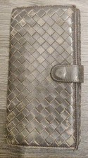 Pre-loved Bottega Veneta Black Woven Long Leather Wallet, Button Closure