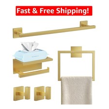 Stainless Steel 5-Piece Bathroom Accessory Set in Brushed Gold Finish