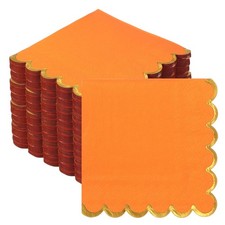200 Pcs Scalloped Cocktail Napkins with Gold Foil(5 x 5 Inch, Orange)