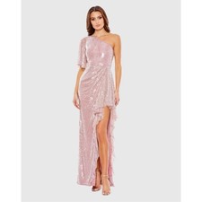 MAC DUGGAL 93662 SEQUINED FLUTTER SLEEVE ONE SHOULDER DRAPED GOWN MAUVE SZ 2 NEW
