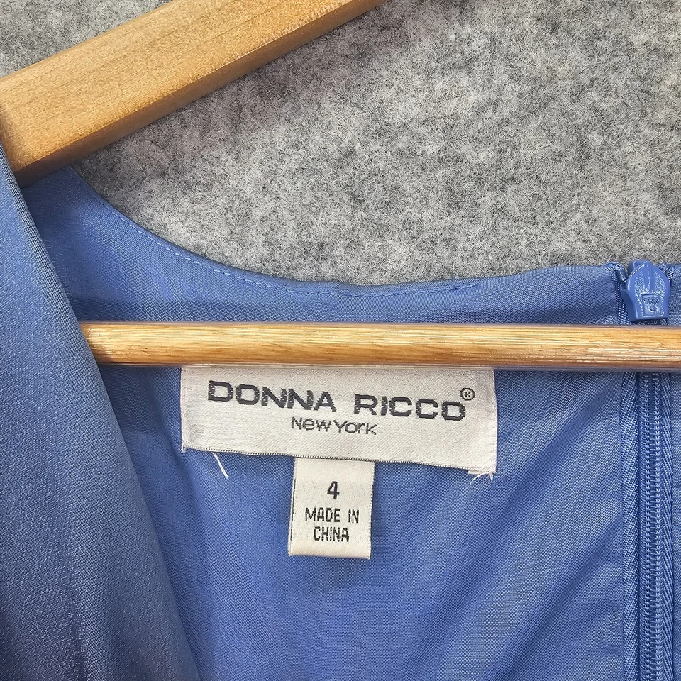 Donna Ricco Sheath Dress Womens 4 S Blue Periwinkle Satin Cocktail Party Wedding - Image 3 of 4