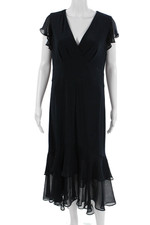 Tommy Hilfiger Women Black Maxi Wrap Dress V-Neck Short Sleeve Size 12