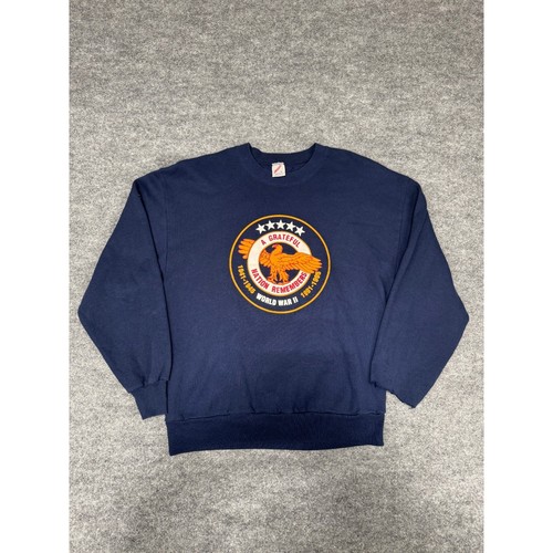 VTG Jerzees WWII Eagle Crewneck Sweatshirt Large USA Made 90s Memorial Patriotic