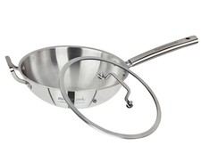 Triply Platinum Stainless Steel Wok with Helper Handle , Stir Frying, Induction