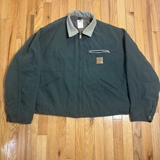 VTG Carhartt Detroit Jacket J129 Olive Green Blanket Lined Mens XXL 2XL