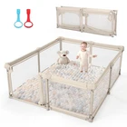 Baby Playpen Large Foldable Play Pen Toddler Gate 79x59 Khaki Safe Durable