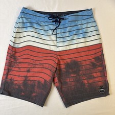 O'Neill Men's 33 Board Swim Trunks Shorts Blue, White, Red Striped Freedom