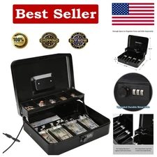 Heavy-Duty Black Cash Safe with Combination Lock & Five Organizing Compartments
