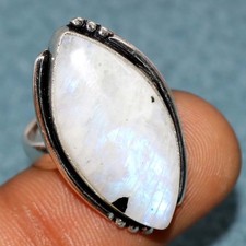 Rainbow Moonstone 925 Silver Plated Ring US 7 Unique Boho Gift Fashion Sale JW