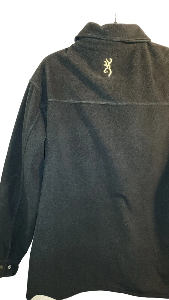 Browning Mens Medium Black Fleece Button-Up Shirt Jacket Embroidered Logo - Image 3 of 4