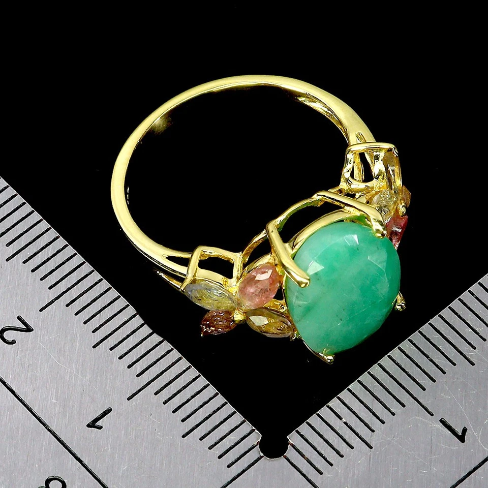 925 Anello Argento Sterling Ovale Smeraldo 12x9mm Tormalina Gemma Misura 7 - Immagine 3 di 4