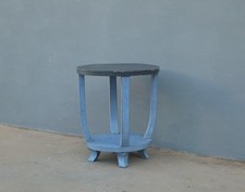 Tavolino tondo da salotto Decò laccato bicolore Shabby Chic, diam.49,5 cm!