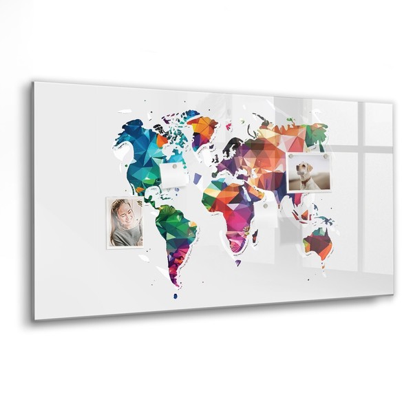 Glas Memoboard Set Mit Schwarzem Marker Schwamm Magneten Dreieckige Weltkarte-image