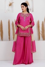 Pink Natural Crepe Silk Beautiful Kurta Palazzo With Dupatta For Wedding Wear