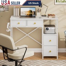 Reversible Computer Desk W/ 4 Fabric Drawers Small Space Office Organizer New