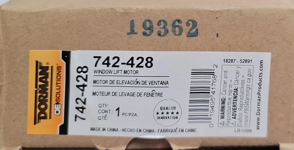 Motor ventana eléctrica delantera izquierda/derecha Dorman Dodge/Jeep 2007-2017 parte 742-428 Foto 2 de 3