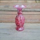 Vintage Fenton Cranberry Glass Daisy & Fern Ruffled Vase 8"