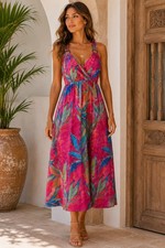 Leoma Lovegrove Midi Dress Tropical Resort Coastal Boho Cruise Vacation WomensXL
