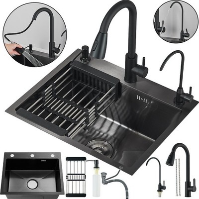 Edelstahl Küchenspüle Schwarz Einbauspüle Spülbecken Siphon Küchenarmatur Set