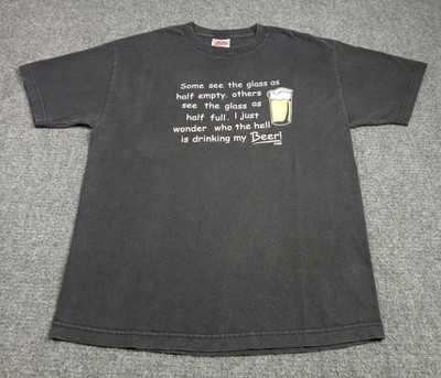 Glass Half Empty Half Full Vintage Funny Beer Humor T Shirt Mens Size Large Y2K