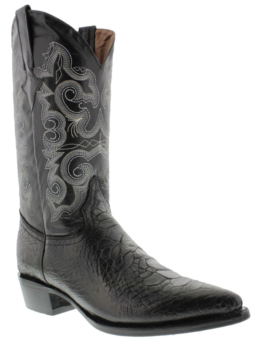 Mens Black Cowboy Boots Belly Shell Design Leather Western Vaquero