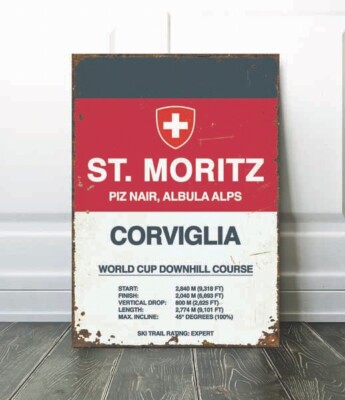 Vintage Style St Moritz Ski Weltcup Schild