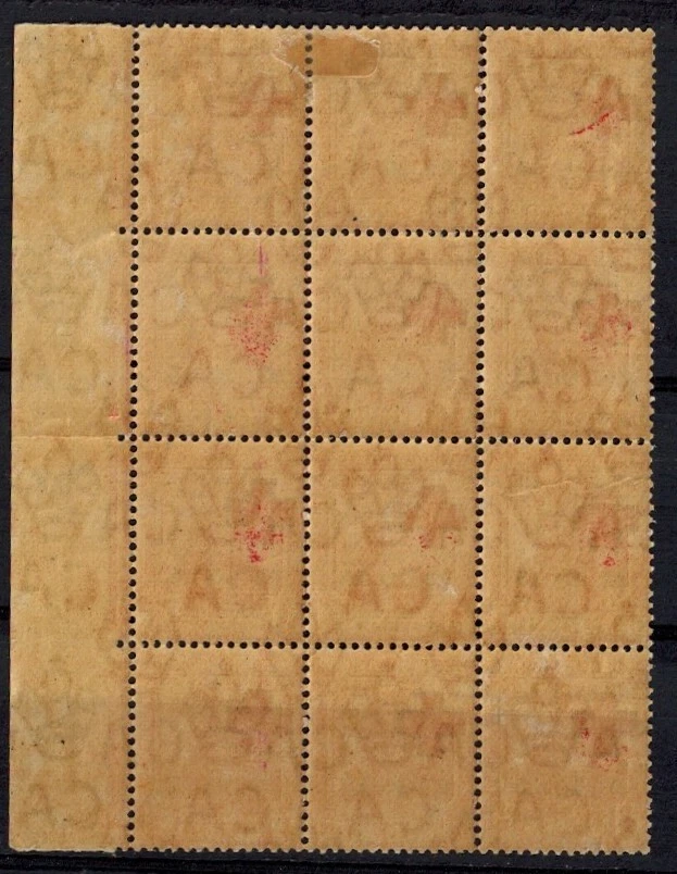 Trinidad 1915 Block of 12 SG 174 1d Red Cross OVPT w/Lower Right Stamp Forked 1 - Изображение 2 из 2