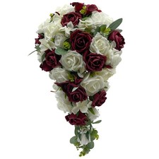 Artificial Wedding Flowers Burgundy Ivory Hydrangea Rose Bouquet Package