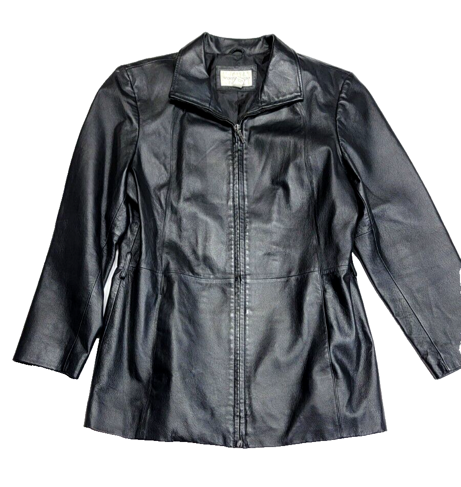 Worthington Genuine Leather Lined Full-Zip Black #93677 Jacket