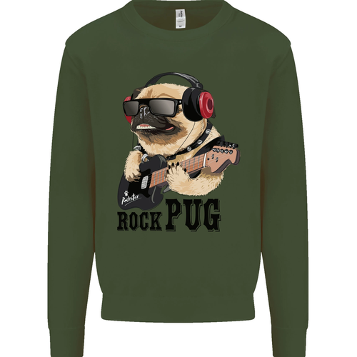 Rock n Roll Pug Funny Guitar Heavy Metal Kids Sweatshirt Jumper - Picture 40 of 82