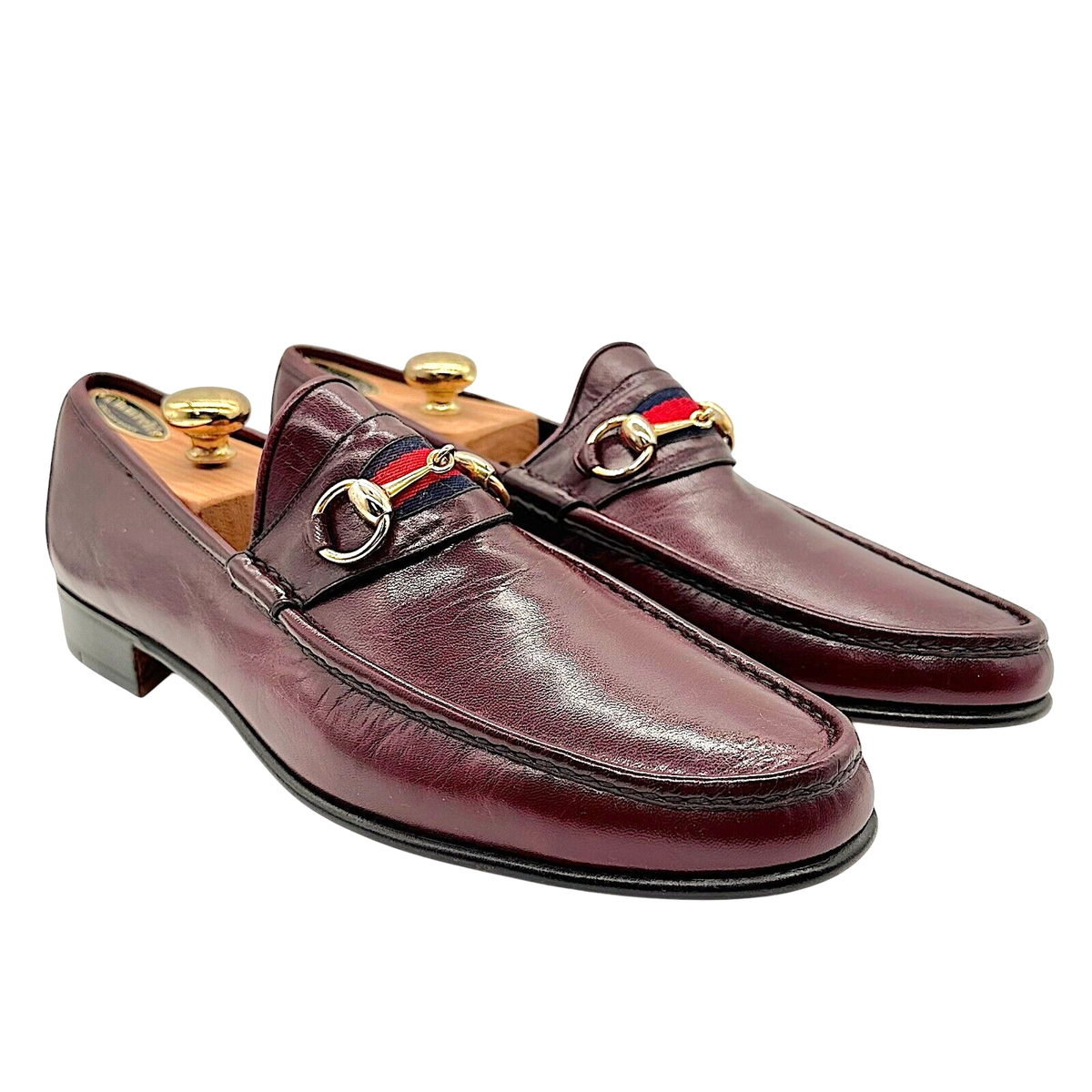 NOS Vintage GUCCI Leather 1953 Horsebit Web Striped Men's Loafers