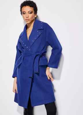 Julien Macdonald Mantel kobaltfarben Nieten Wickelkragen Größe 10 UVP 99 £
