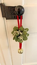 Kissing Ball Cluster Mistletoe Bell  Vintage Christmas Decor with Velvet Hanger