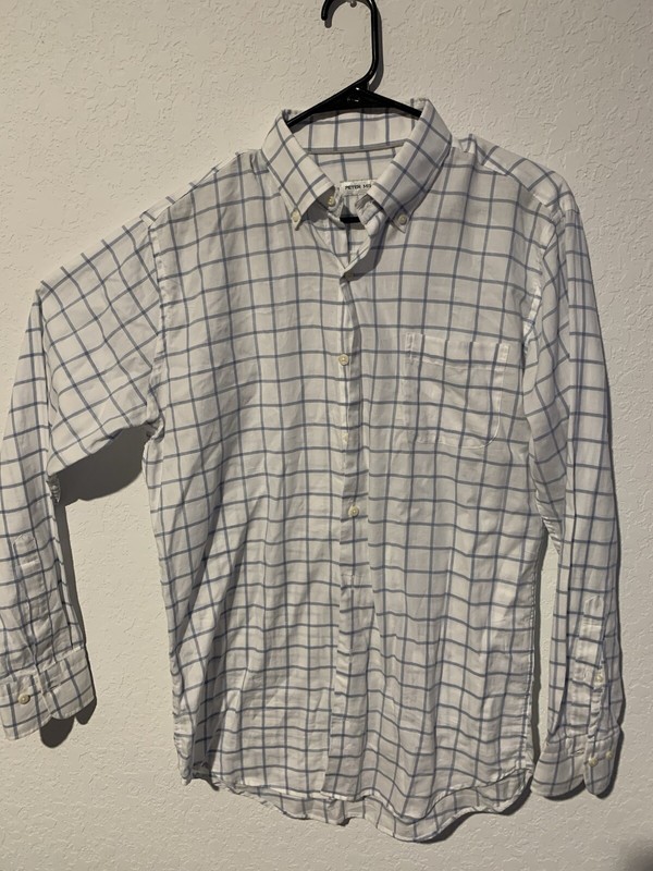 Peter Millar Crown Button Down Shirt Mens Medium Blue Check Long Sleeve Pocket