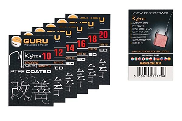 Guru Kaizen PTFE Coated Spade End Barbless Hooks Size 18 Match Coarse Fishing